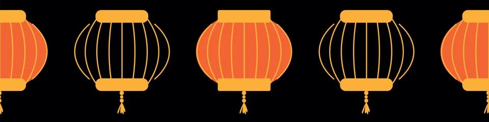 Row of paper lanterns seamless vector border Illustrazione stock