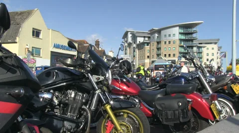 Row of parked motorbikes 03 Stock Footage 36814699