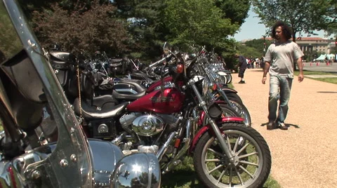 Row of parked motorcycles Stock Footage 41556456