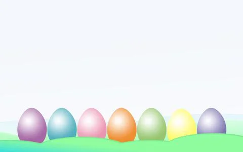 Row of pastel colored easter eggs in green abstract background illustration Stock Illustration