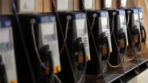 Row of payphones Stock Footage 69188709