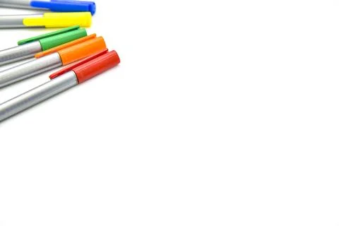 A row of pens with different colors Stock Photos