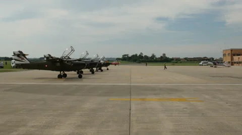 Row of planes on airfield, 4k Stock Footage 41345506
