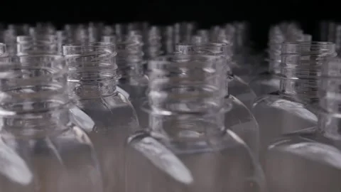 Row of plastic PET Bottles Production Line. Stock Footage 308233184