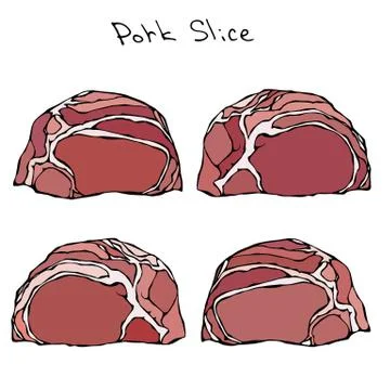 Row Pork Steak Slices Set. Realistic Vector Illustration Isolated Hand Drawn Stock Illustration