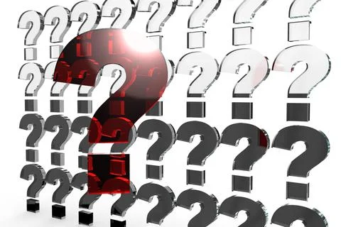 Row of question marks on a white background. 3d render. Stock Illustration