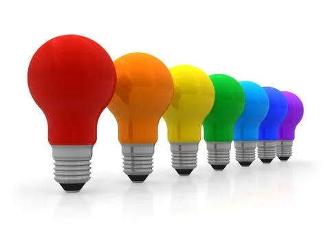 Row of rainbow lightbulbs Stock Illustration