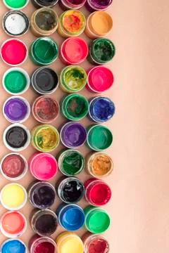 Row rainbow paint flat lay Stock Photos