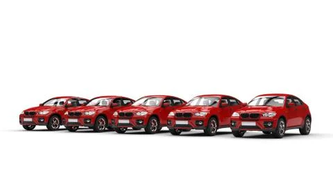 Row of Red Modern SUVs Stock Illustration