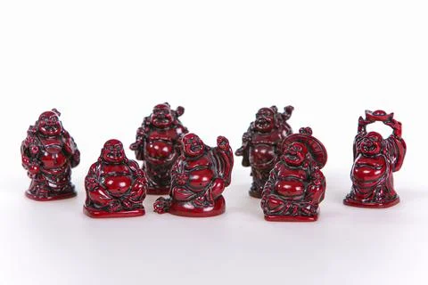 A row of red statues of Buddha Stock Photos