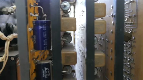 Row of retro integrated circuits in outdated equipment. Closeup. Stock Footage 91575626