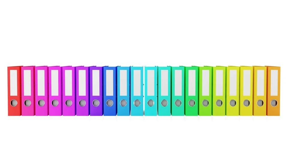 Row of ring binders or file folders in spectrum rainbow colors over white b.. Stock Illustration