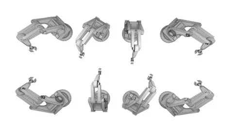 Row robot arms top view isolated on white 3d rendering Stock Illustration