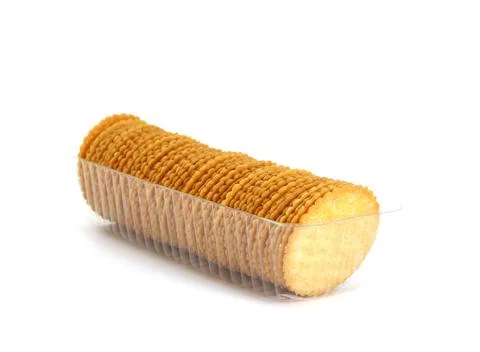 A row of round cracker isolated on white background Foto stock