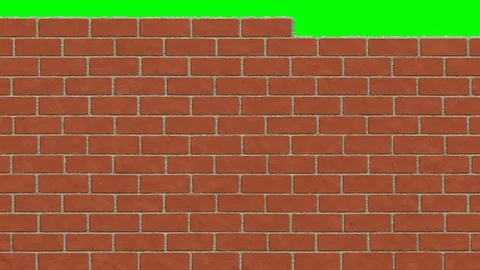 Row by row a realistic wall of bricks is built on the entire screen. Green sc Video stock 101234336