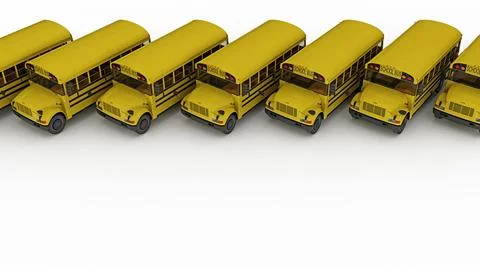 Row of school buses above view with copy space Illustrazione stock
