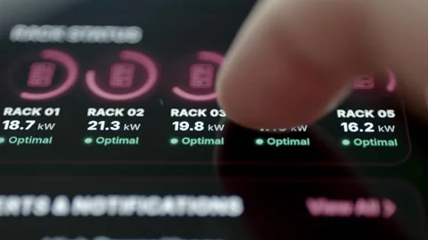 Row Of Server Rack Status Gauges With Optimal Readings 4K Stock Footage 341860167