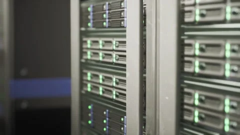 Row of Servers in Modern Server Room Stock Footage 296267685