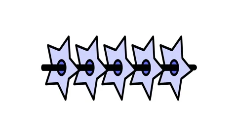 Row Of Sharp Star Shaped Elements Demonstrating System Turbulence Creation Stock Footage 346803947