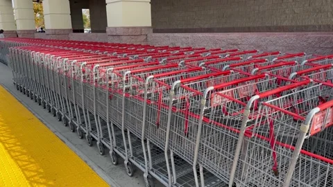 Row of Shopping Carts Stock Footage 238747849