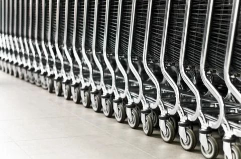 Row of shopping carts Stock Photos