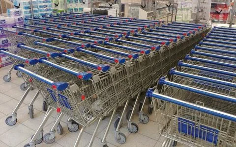 Row of shopping carts Stock Photos