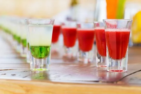 Row of shot drinks Stock Photos
