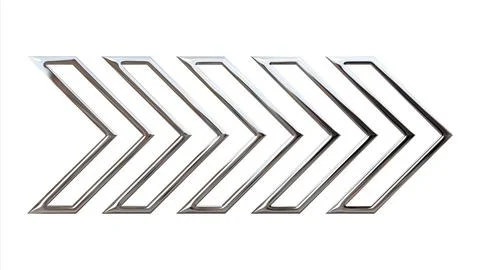 A row of silver arrows pointing in different directions Stock Illustration