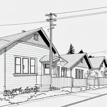 Row of a simple house - line drawing - Stock Illustration
