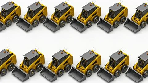 Row of small bulldozers Stock Illustration