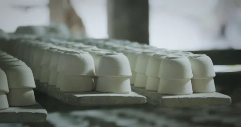 The row of small ceramic bowl put on table waiting for next process Stock Footage 203233394