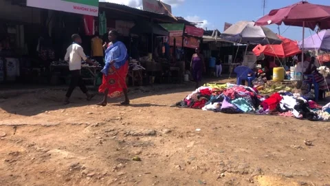 Row of Small Local Shops Outdoor Markets Ukunda Kwale Kenya Stock Footage 253059976