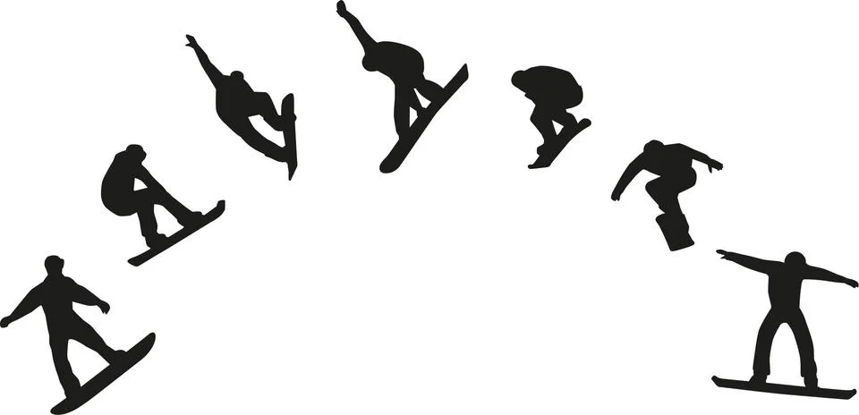 Row of snowboard silhouettes jumping Illustrazione stock