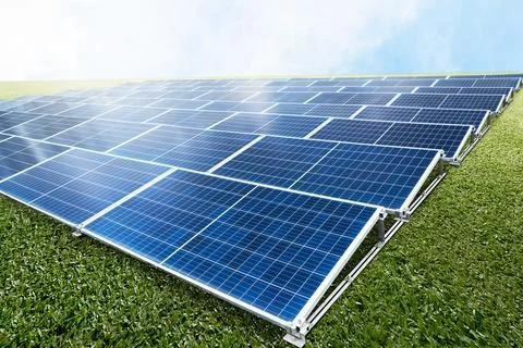 A row of solar cell panels Stock Photos