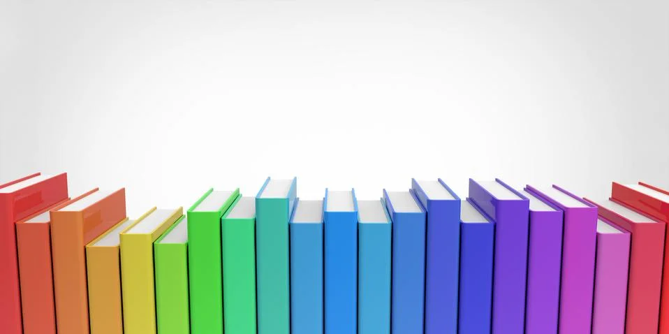 Row stack of colorful books on a plain background Stock Illustration