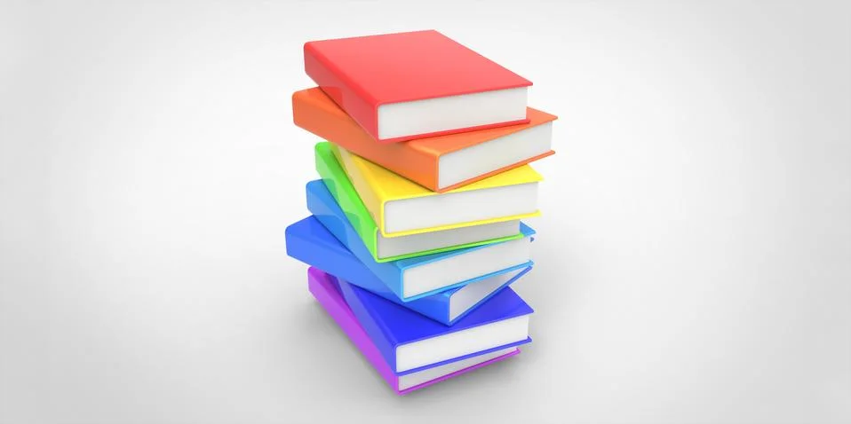 Row stack of colorful books on a plain background Stock Illustration