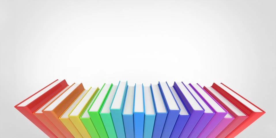 Row stack of colorful books on a plain background Stock Illustration