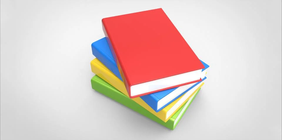Row stack of colorful books on a plain background Stock Illustration
