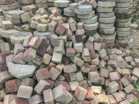 Row stack of warm brick in construction site Stock Photos