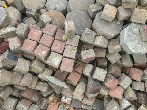 Row stack of warm brick in construction site Stock Photos