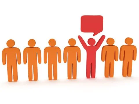 Row of stylized people with chat bubble. 3d render Stock Illustration