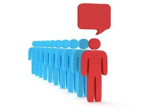 Row of stylized people with chat bubble. 3d render Stock Illustration