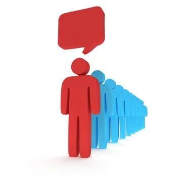Row of stylized people with chat bubble. 3d render Stock Illustration