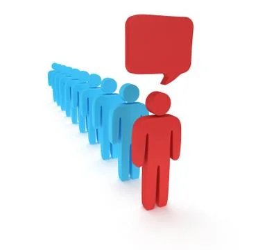 Row of stylized people with chat bubble. 3d render Stock Illustration