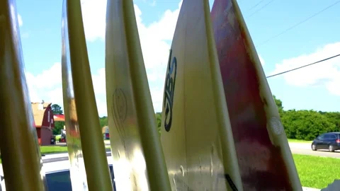 Row of surf boards Stock Footage 79212293