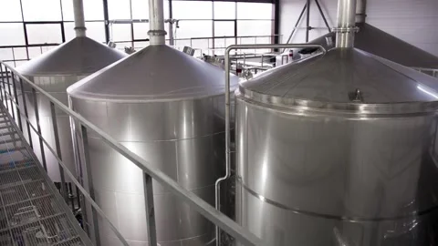 Row of tanks in brewery. Stock Footage 88997891