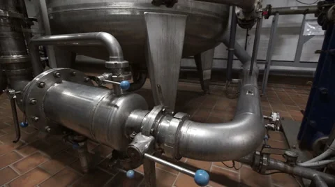 Row of tanks in microbrewery Stock Footage 62761977