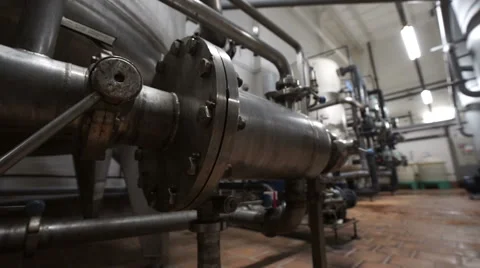 Row of tanks in microbrewery Stock Footage 62762076