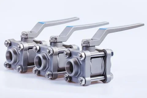Row from three ball valve Stock Photos