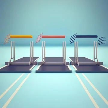 Row of three hurdles to jump over while competing Stock Illustration
